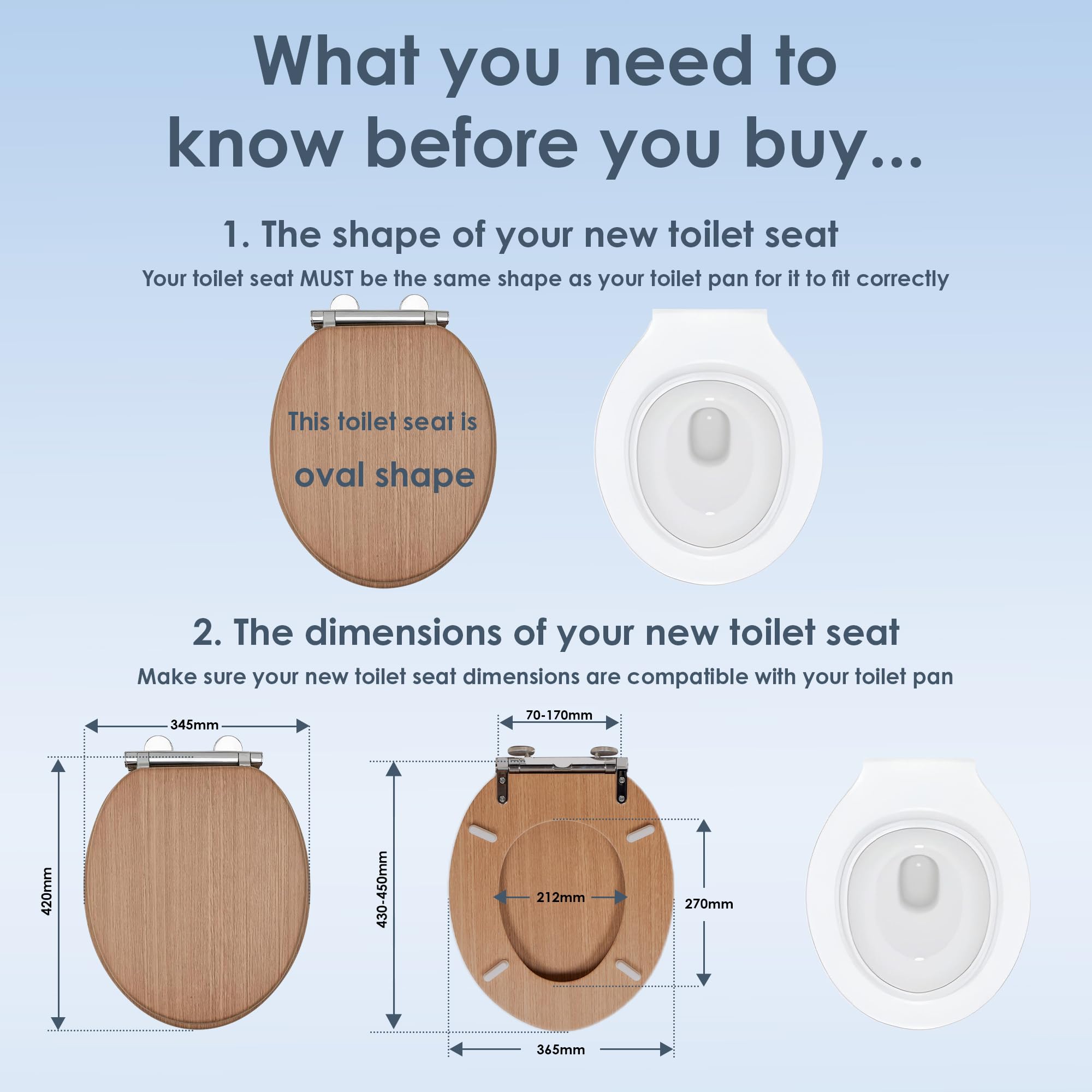 AQUALONA® Luxury Soft Close Toilet Seat - Moulded Wood - Stainless Steel Slow Close Hinges - Click, Lift & Clean Technology (Bamboo Toilet Seat)