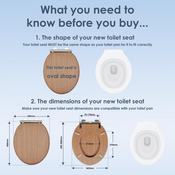 AQUALONA® Luxury Soft Close Toilet Seat - Moulded Wood - Stainless Steel Slow Close Hinges - Click, Lift & Clean Technology (Bamboo Toilet Seat)