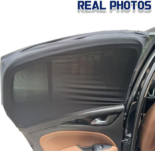 Car Front Window Shades, OUTTDID 2 Pack Side Window Sun Shades, Car Heat and UV Protection Stretchy Mosquito Net Cover Fit Cars SUVs - Up to 80x126cm