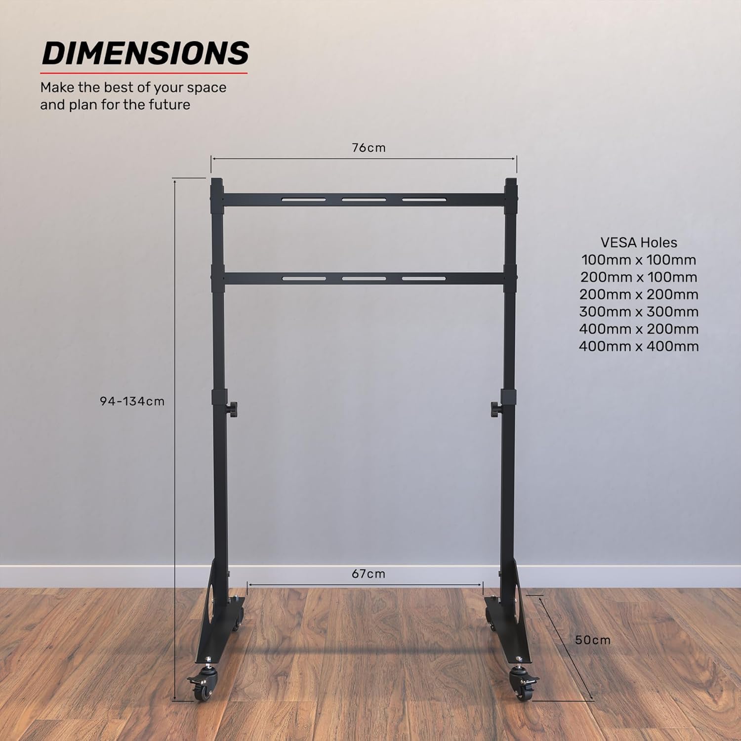 GT Omega Portable Monitor Stand | Single Monitor Stand for VESA Mounting | Supports Max 42" Monitor | Lockable Caster Wheels for Easy Mobility | Convenient Monitor Positioning