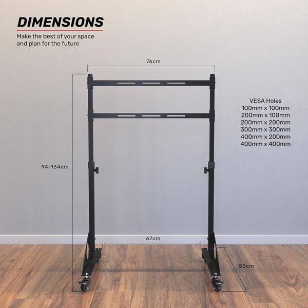 GT Omega Portable Monitor Stand | Single Monitor Stand for VESA Mounting | Supports Max 42" Monitor | Lockable Caster Wheels for Easy Mobility | Convenient Monitor Positioning