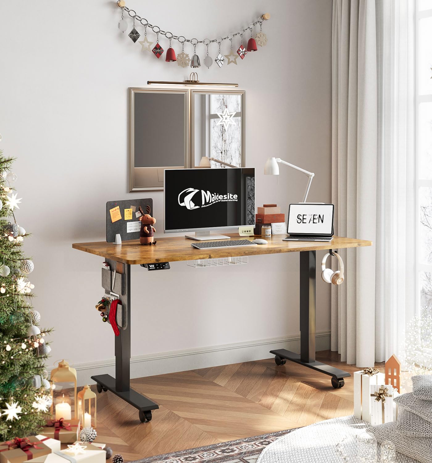 MAIDeSITe Height Adjustable Standing Desk Electric Standing Desk Sit Stand Desk Stand Up Desk with Cable Tray 120 * 60cm Desktop for Home Office