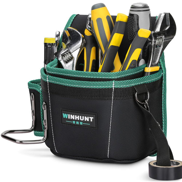 WINHUNT Tool Belt Pouch, Electrician Pouch 18 Pocket with Adjustable Nylon Belt 15x4x22cm Black (18 Pockets)