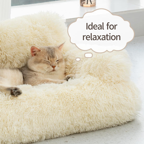 MEWOOFUN Stylish Cat Bed Sofa Large for Indoor Cats, Plush Washable Couch, Small Dog Beds, Soft Calming with Anti-Slip Bottom, Beige
