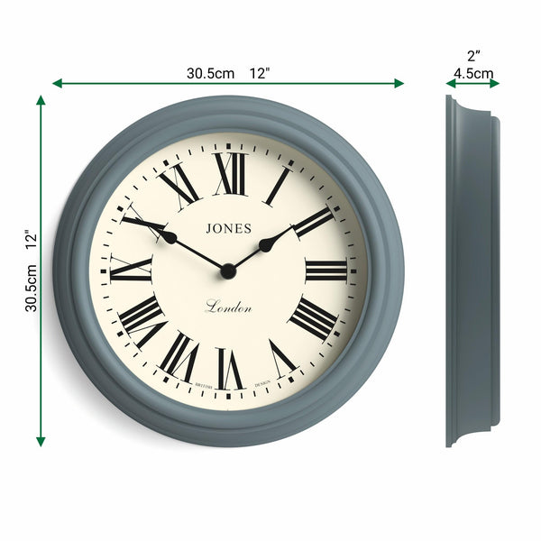 Jones Clocks Venetian wall clock | Classic round clock | 30cm | Blue | Roman numerals | Traditional design ideal for kitchen, living room or bedroom