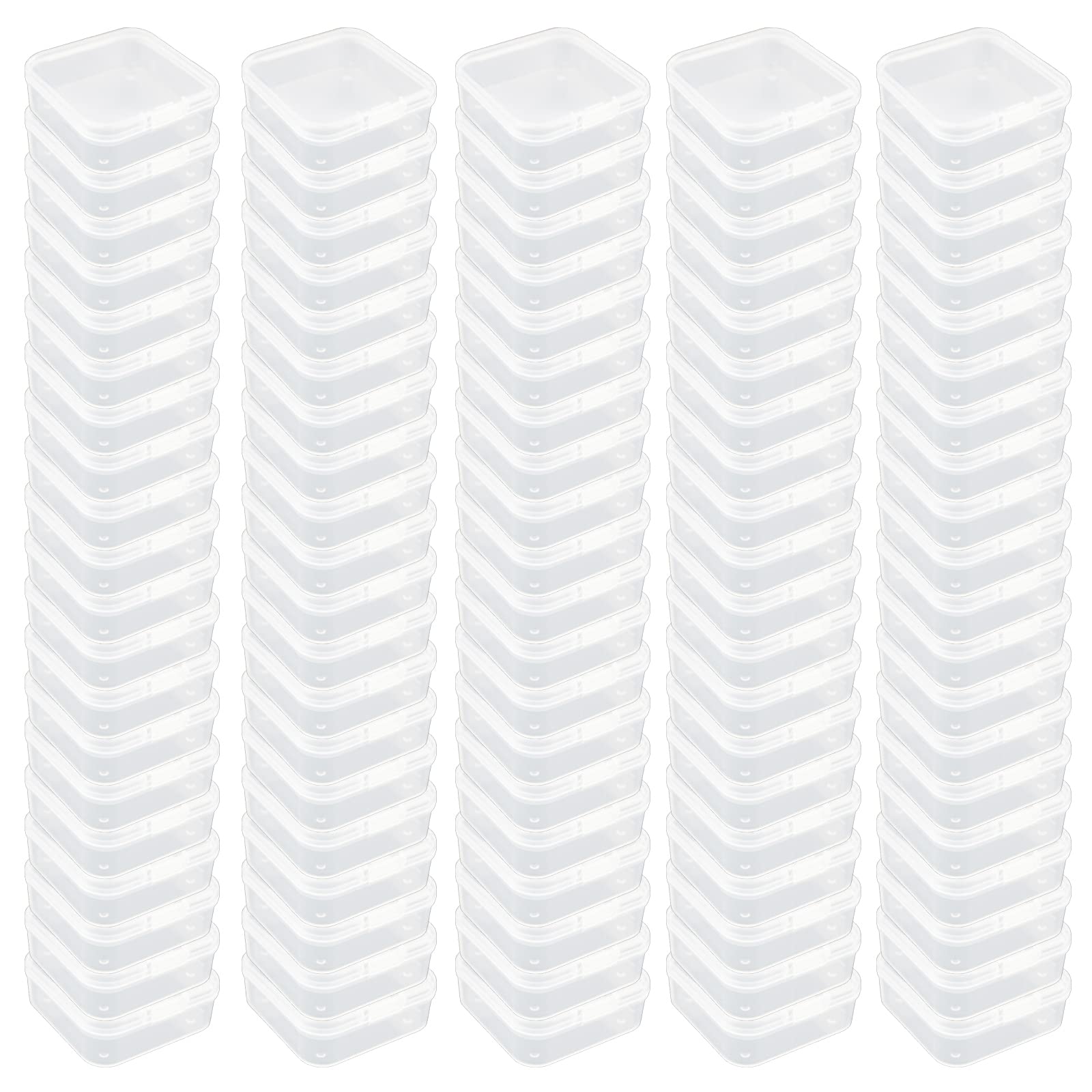 Goodma 100 Pieces Square Empty Mini Clear Plastic Organizer Storage Box Containers with Hinged Lids for Small Items and Other Craft Projects (65 x 65