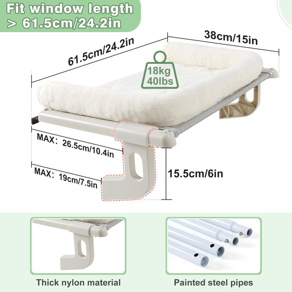 GUUSII HOME Cat Hammock Window Perch Seat Kitten Hanging Bed Windowsill for Indoor Large Pet Shelf Sturdy Kitty Lounger Washable Cushion Easy to