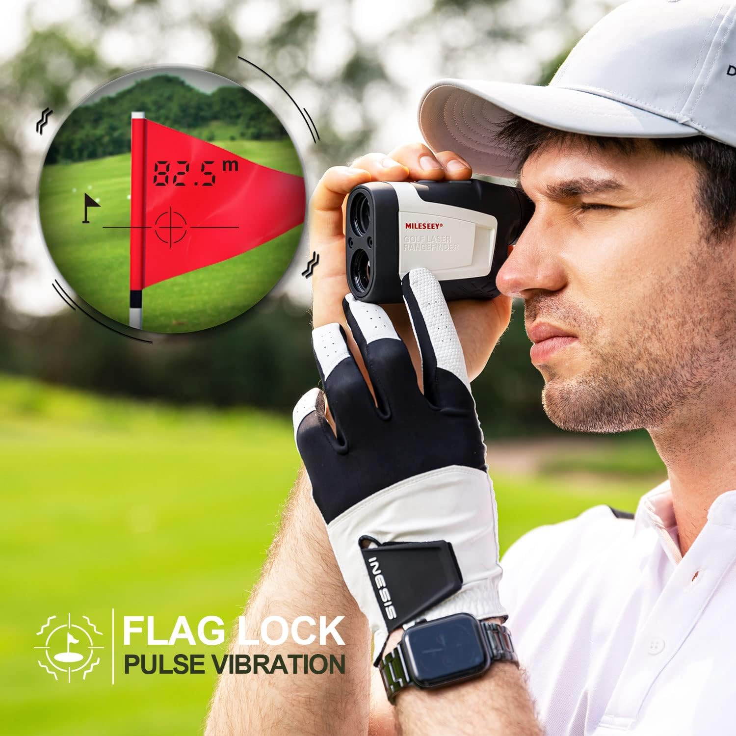 MiLESEEY Golf Range Finder with Slope On/Off,1100Yards,±0.5yard Accuracy,Flag Lock with Vibration,Legal for Tournament Play, Scan Measurement for Golfers,Carrying Case, Free Battery