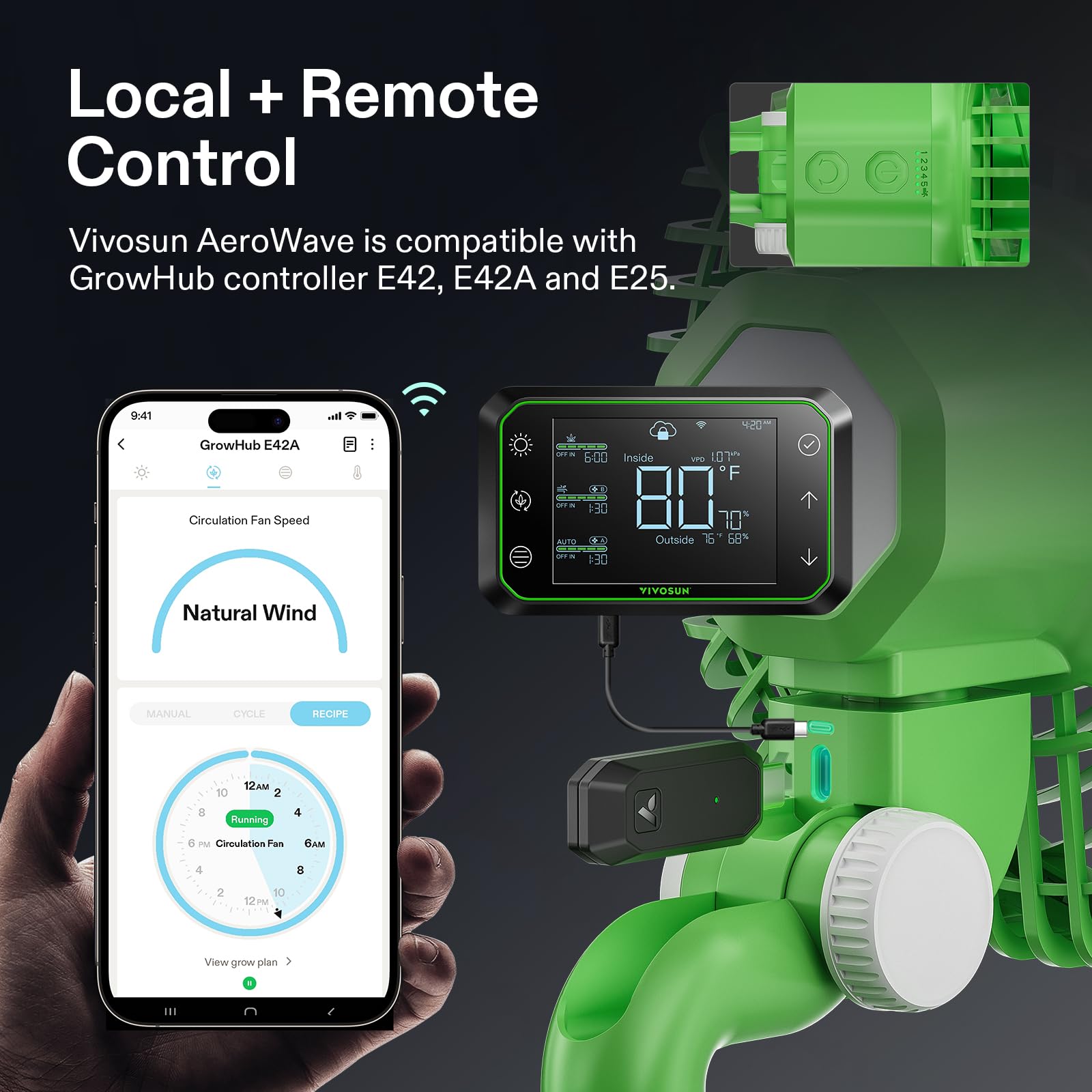 VIVOSUN AeroWave E6 Grow Tent Fan 6?, EC Motor, Smart Wifi Control, US Patented Auto Oscillating Clip fan, Weatherproof IP-54, Strong Airflow but