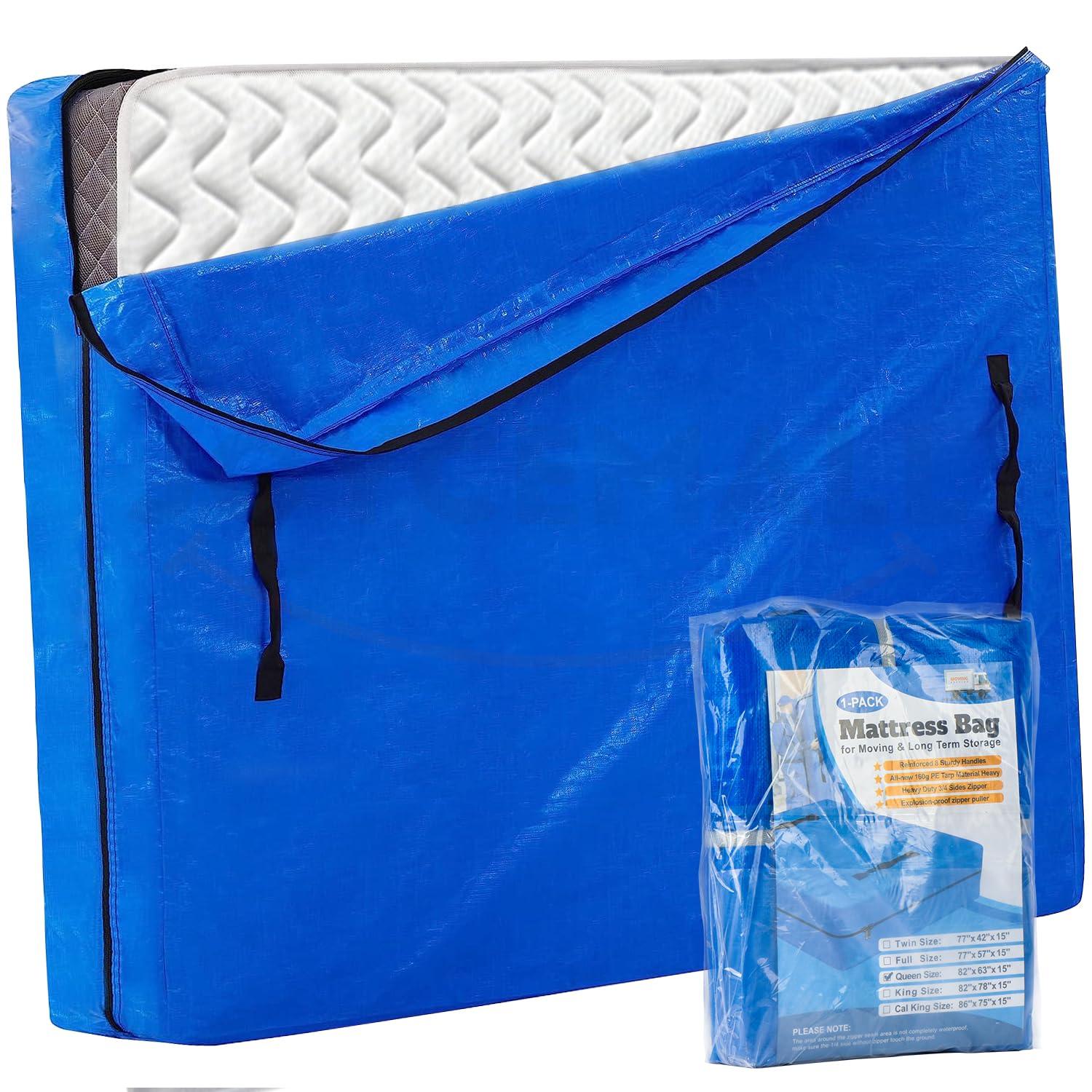 JOYCEMALL Super King Size Mattress Bag for Moving & Storage, Heavy Duty Extra Thick Waterproof Reusable Mattress Cover Protector with 8 Reinforced