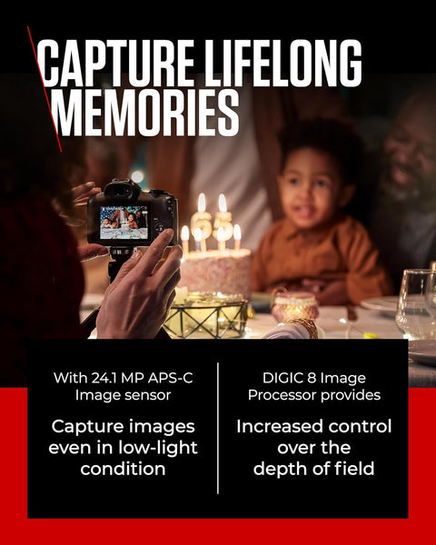 Canon EOS R100 - Compact Mirrorless Digital Camera - 24.1 MP, 4K Resolution - Dual Pixel CMOS AF, DIGIC 8 Processor - 6.5 FPS Continuous Shooting - Face & Eye Detection, Bluetooth, Wi-Fi, GPS