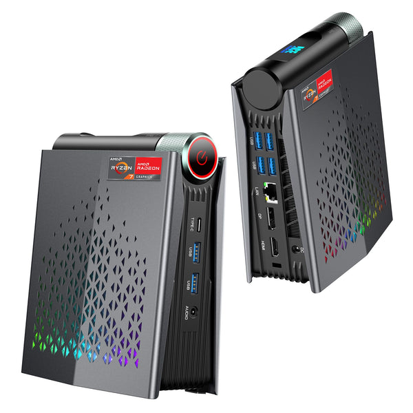 Mini Gaming PC AMD Ryzen 7 Pro 5875U(up to 4.50Ghz), 32GB DDR4(Dual Channel) 512GB NVMe SSD Mini Computers, 4K-Triple-Screen/WiFi6/BT5.2/RGB Lights/3 Modes Mini Desktop Pc for Gamer
