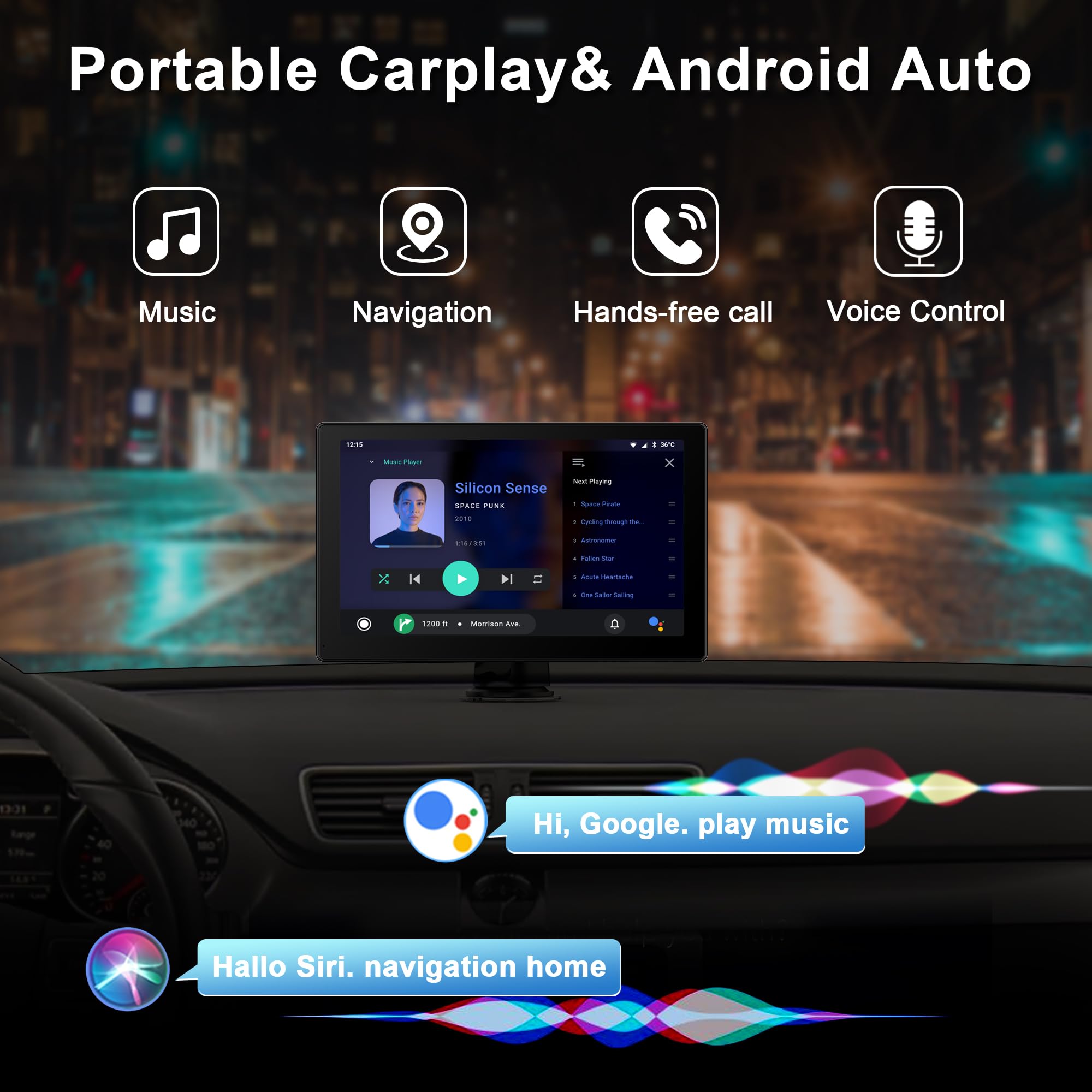 Car Stereo,9 Inch CarPlay Screen for Apple Car play & Android Auto,Portable Car Player Wireless Car Play Screen with Voice Control, Suitable for Most Vehicles (9 Inch)