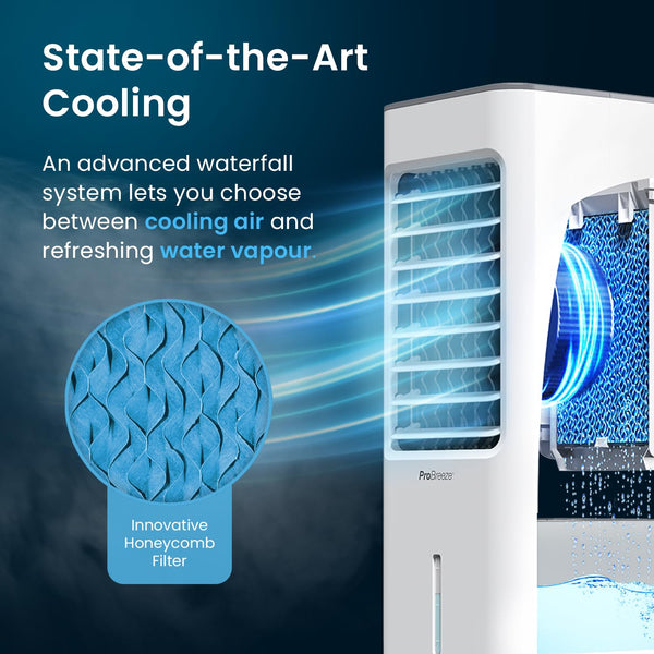 Pro Breeze 4-in-1 Air Cooler with 10 Litre Capacity, Remote Control, 3 Fan Speeds & LED Display. Powerful Evaporative Air Cooler with Built-in 7.5 Hour Timer & Automatic Oscillation for Home & Office