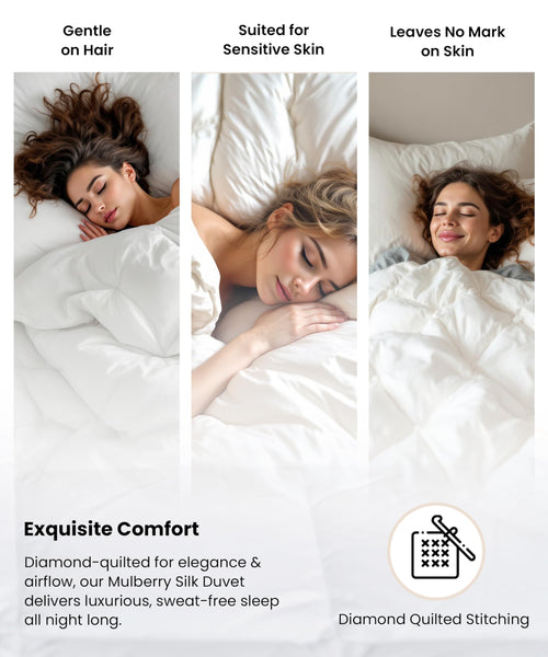 LuxBedCo Mulberry Silk Duvet with Egyptian Cotton Casing - Soft & Luxurious Silk Bedding for Winter & Summer Use - Double Duvet
