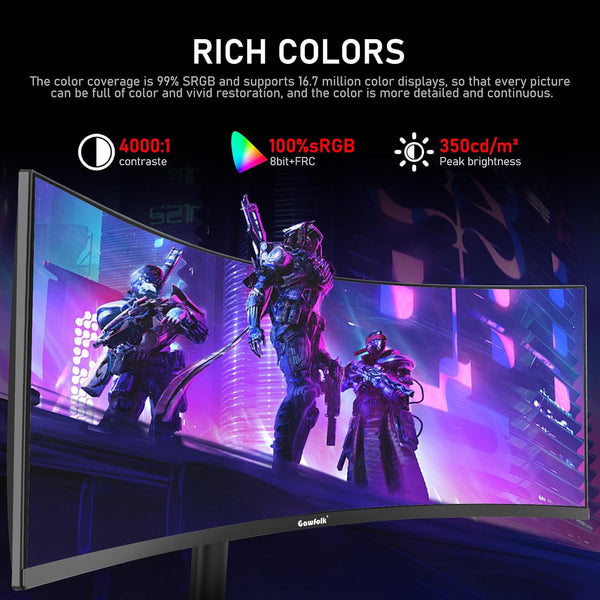 Gawfolk 34 Inch Ultrawide Curved 144Hz Gaming Computer Monitor 1500R PC Screen 21:9 UWQHD (3440x1440),Adaptive Sync,178° Viewing Angle,Display Port、HDMI 2.0, VESA75x75MM-Black