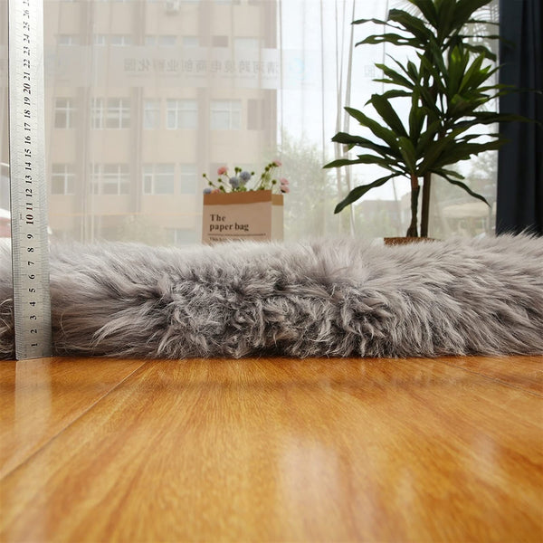 Altlue Real Genuine Sheepskin Rug Natural Throw Full Fluffy Fur Authentic Seat Covers For Chairs Pads Cushion Grey (70X100cm)
