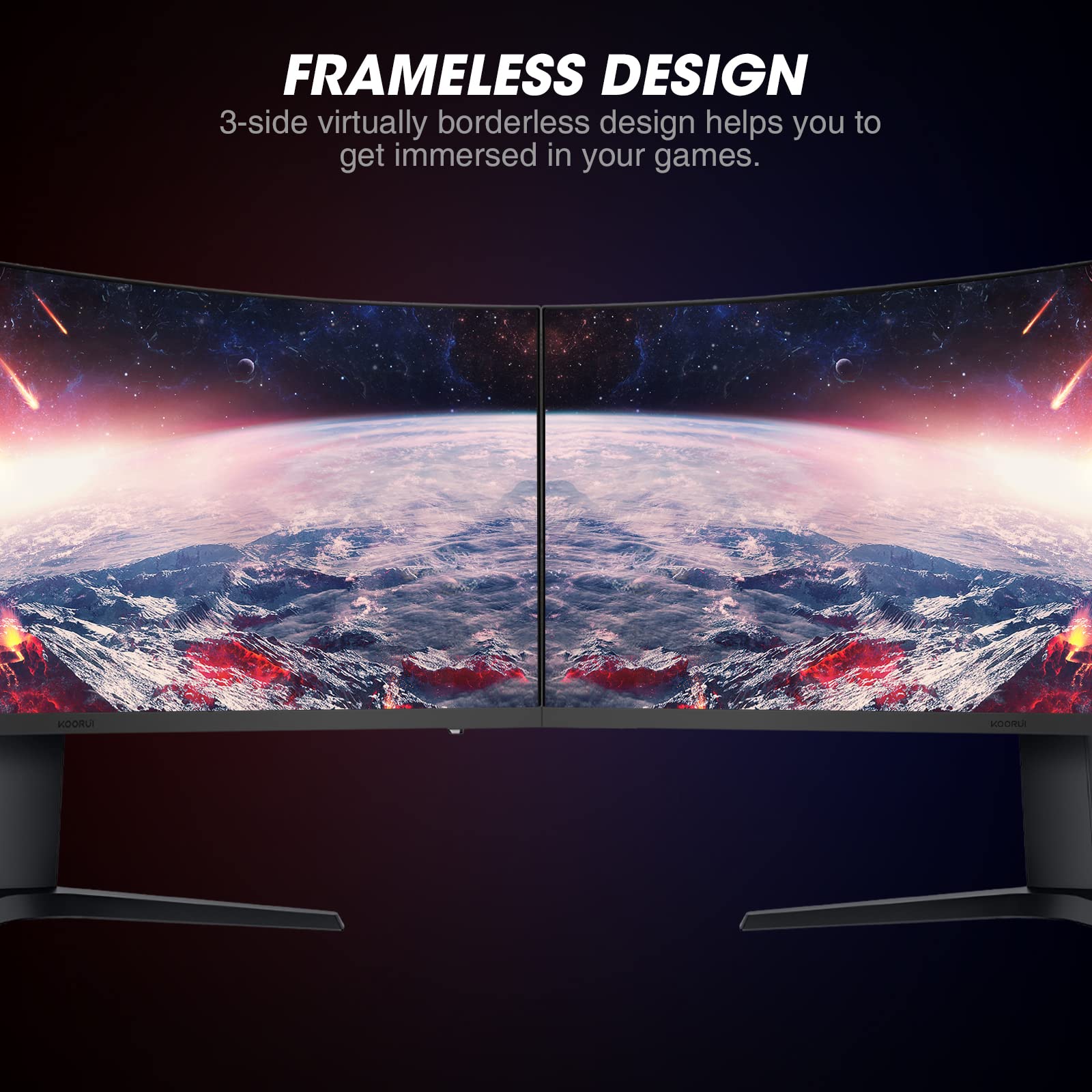 KOORUI 34 Inch Ultrawide Curved Gaming Monitor, 165Hz, WQHD 1440P, 1000R, MPRT 1MS, HDR 400, 2x HDMI 2.0, 1x DisplayPort 1.4, AdaptiveSync, Tilt/Height Adjustable, Black