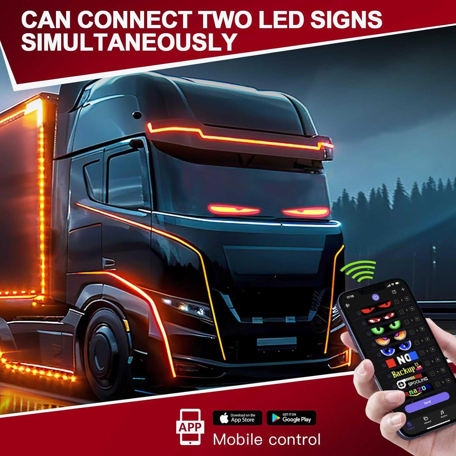 Qnoavve Bluetooth App Control LED Sign, 14.6"x3.6" Devil Eyes Car Lights, Flexible USB 5V LED Car Sign, Programmable Customizable Display Panel, Scrolling Message Board for Store Bar Hotel Party