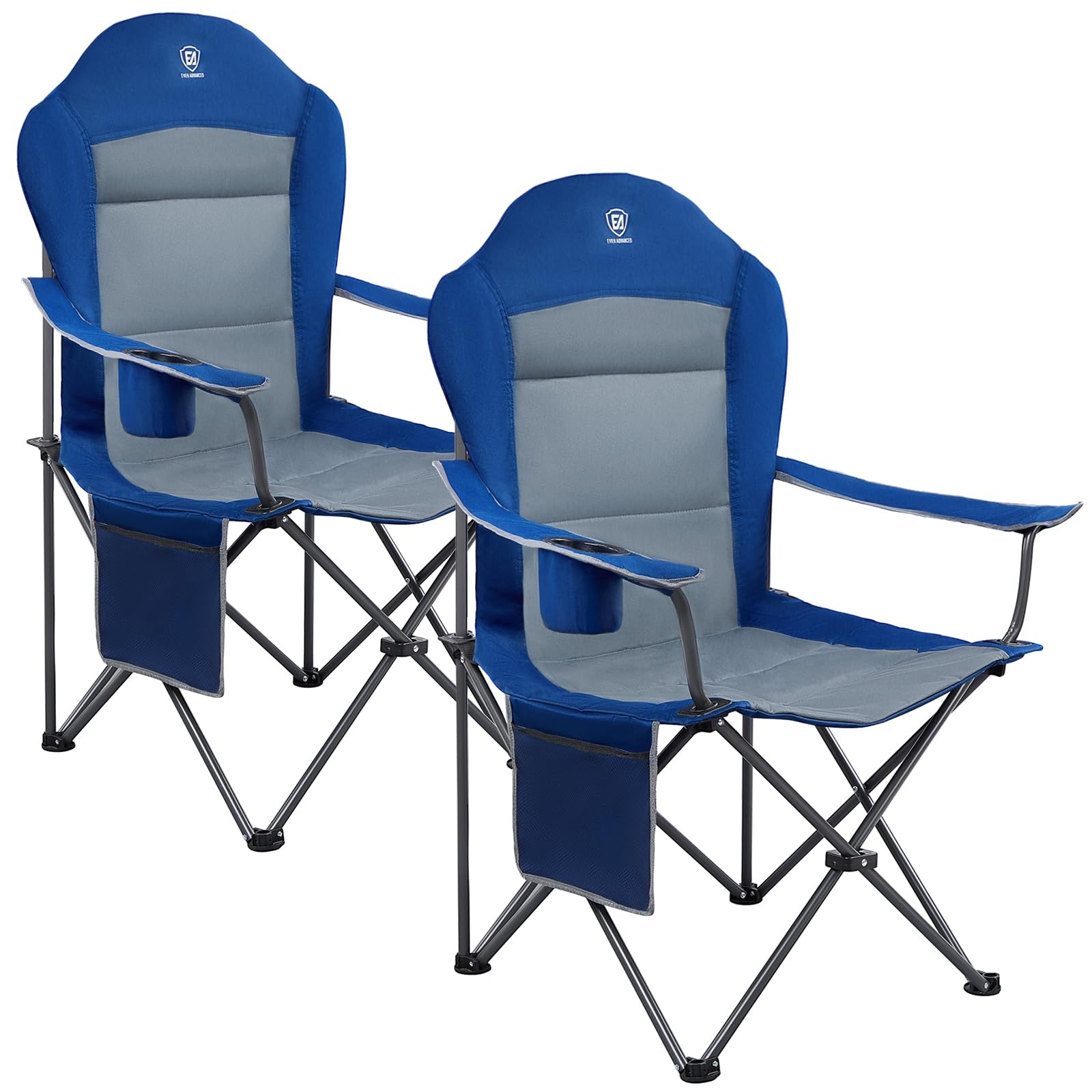 EVER ADVANCED Camping Chairs for Adults Heavy Duty Folding Chair Up to 160kg Oversized with High Back & Cup Holder & Side Pocket Comfy Camp Fold Up Chair