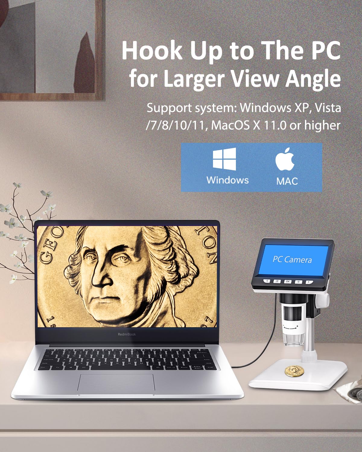 Coin Microscope-LCD Digital Microscope 500X, 1080P Coin Magnifier for Error Coins with 8 Adjustable LED Lights, PC View, Compatible with MacOS Windows-Black