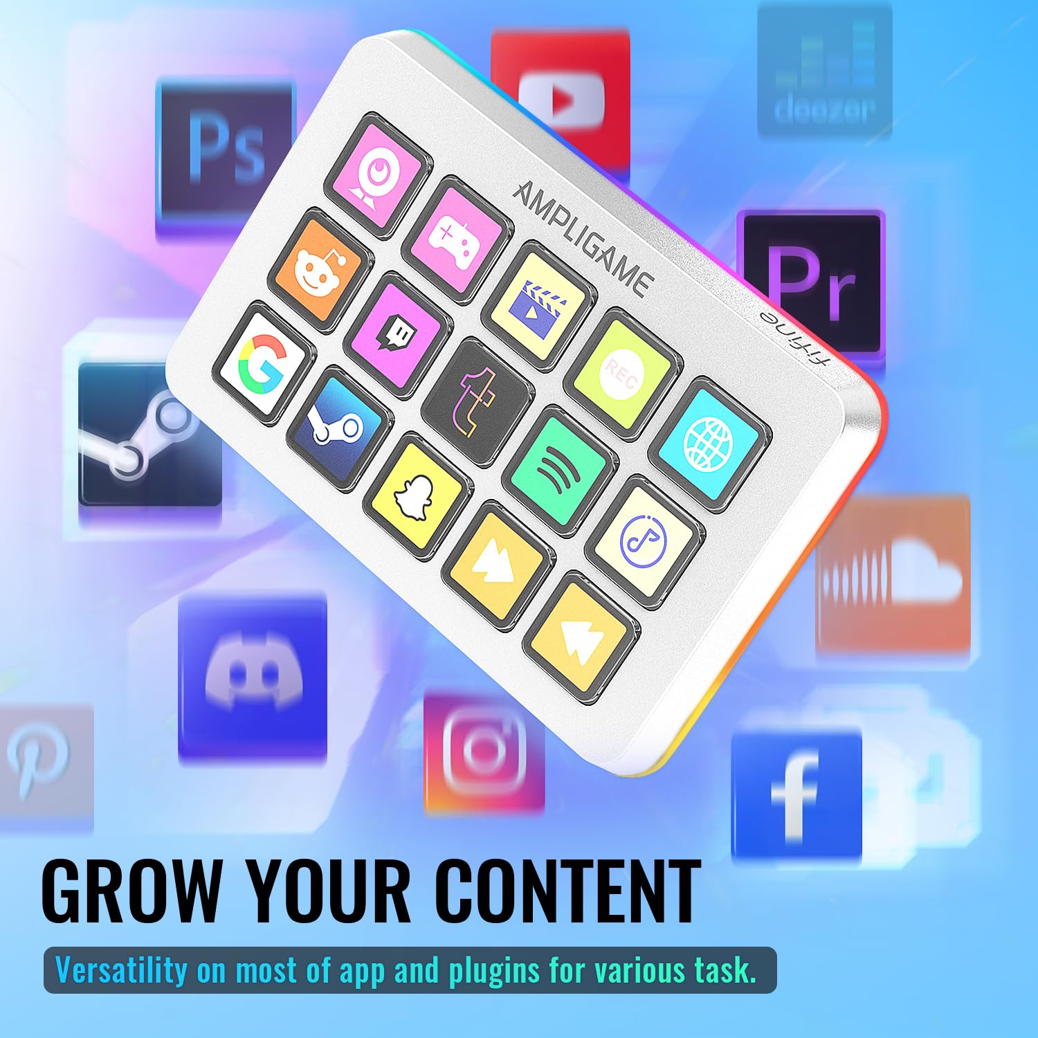 FIFINE Streaming Controller with 15 Customizable Keys for Live Stream, Gaming and Podcast, Macro Keyboard Compatible with Twitch/OBS/YouTube/Streamlabs Etc, White Keypad for Mac and PC - D6W