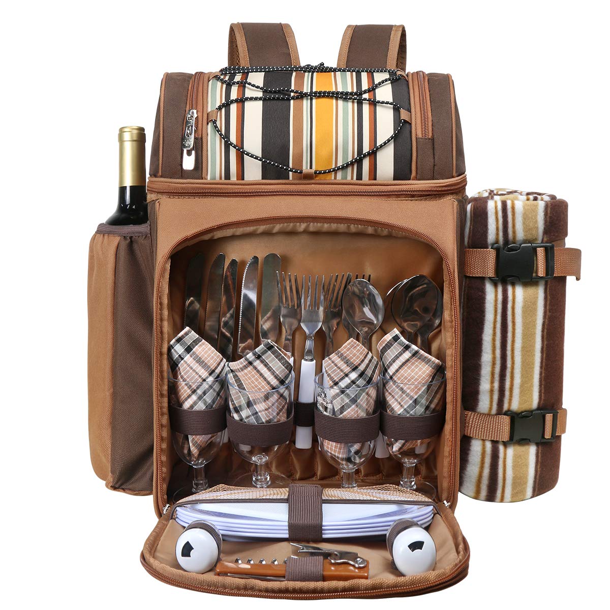Hap Tim Picnic Basket Backpack for 4 Person with Insulated Leakproof Cooler Bag, Wine Holder, Fleece Blanket, Cutlery Set,Perfect for Beach, Hiking,