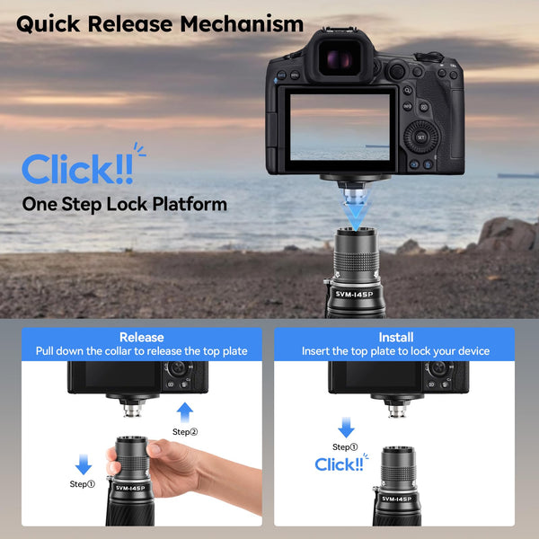 SIRUI SVM-145 Camera Monopod with Feet for Photography, 145cm Carbon Fibre Camera Monopod with Removable Tripod Stand Base, for DSLR, Camcorder, Max Load 10kg