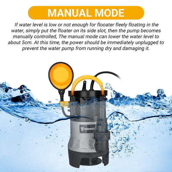 Water Pump: DEKO Submersible Water Pump 400W 10000L/H, Portable Water Sump Pump to Empty Pool, Water Drainage Pump for Clean and Dirty Water for Garden Pond, Pools and Ditches Float Switch