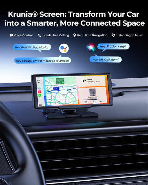 Krunia 8.1" Wireless Portable 60FPS Car Play Screen for Apple CarPlay & Android Auto, OTA Updates, Backup Camera, Mirror Link, Bluetooth, Voice Control, GPS Navigation