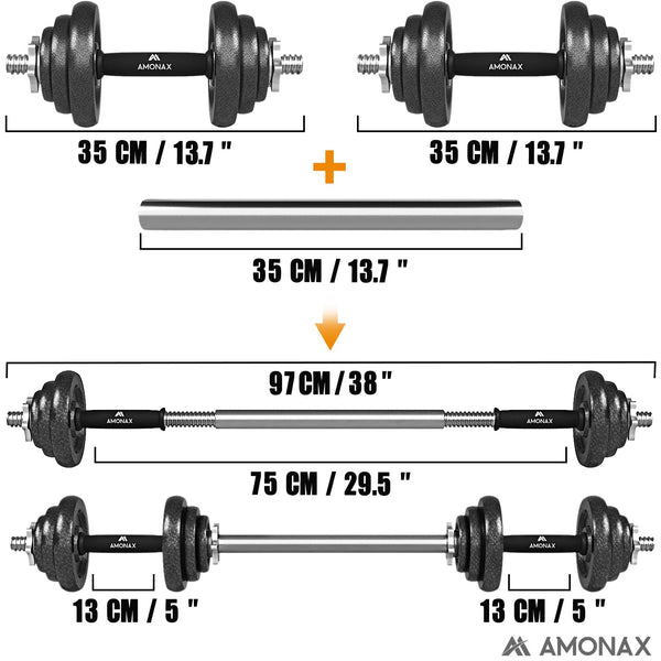 Amonax 20kg Cast Iron Adjustable Dumbbells Weight Set, Barbell Set Men Women, Strength Training Equipment Home Gym Fitness, Dumbell Pair Hand , Bar