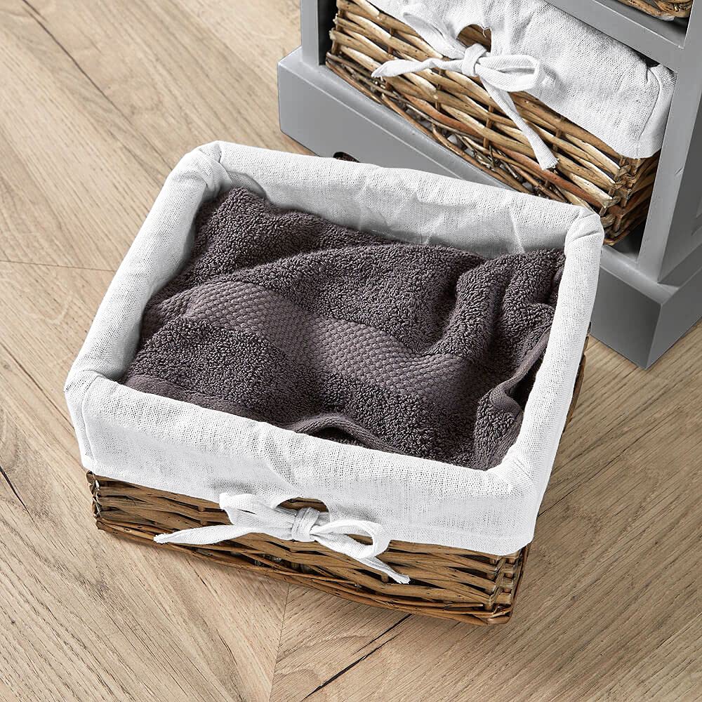 Home Source Bedroom Wooden Storage Unit, Woven Willow Wicker Baskets, 4 Drawer Cabinet Chest, Grey