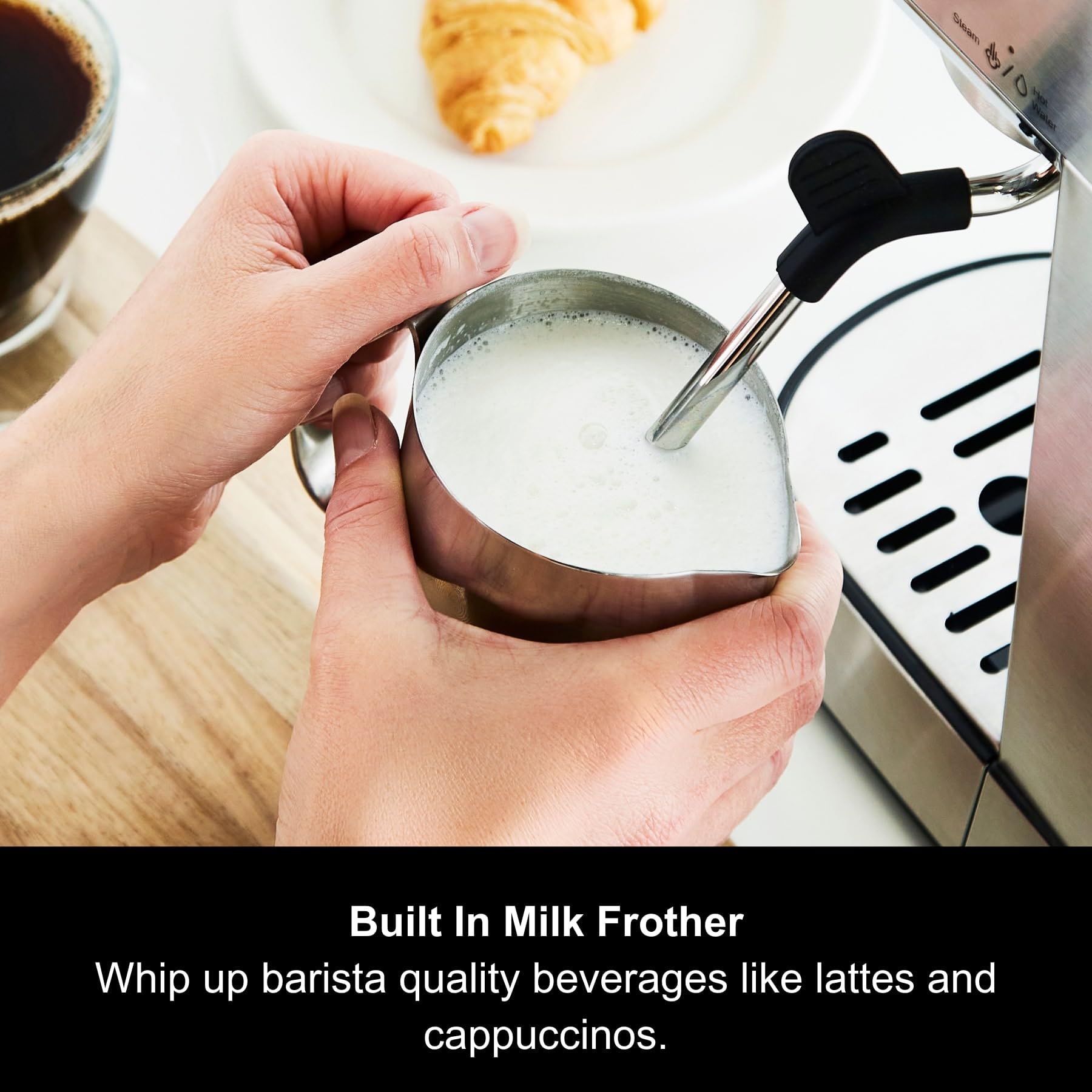 Morphy Richards Compact Espresso Machine, Dual Cup, 1L Water tank, Variable Steam Control and Milk Frother Wand, Ground Coffee and ESE Pod Compatible, Stainless Steel, 172022