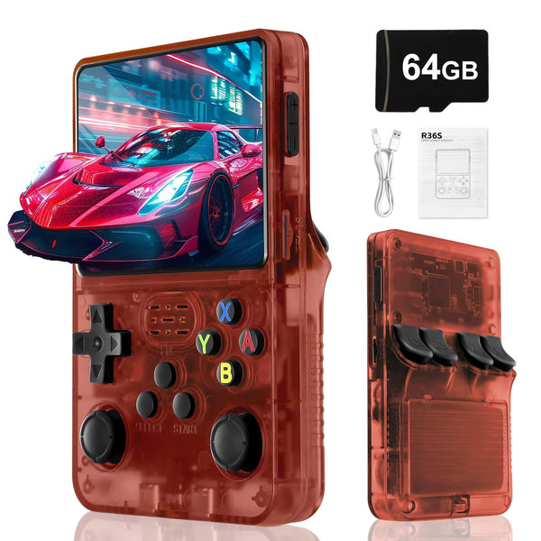 Blidinner R36S Retro Handheld Games Console -With Open Source Linux System,3000mAh Battery,3.5 Inch HD Screen,64G TF Card,20,000+ Classic Games,Portable Mini Game Console for Teens and Adults-Black