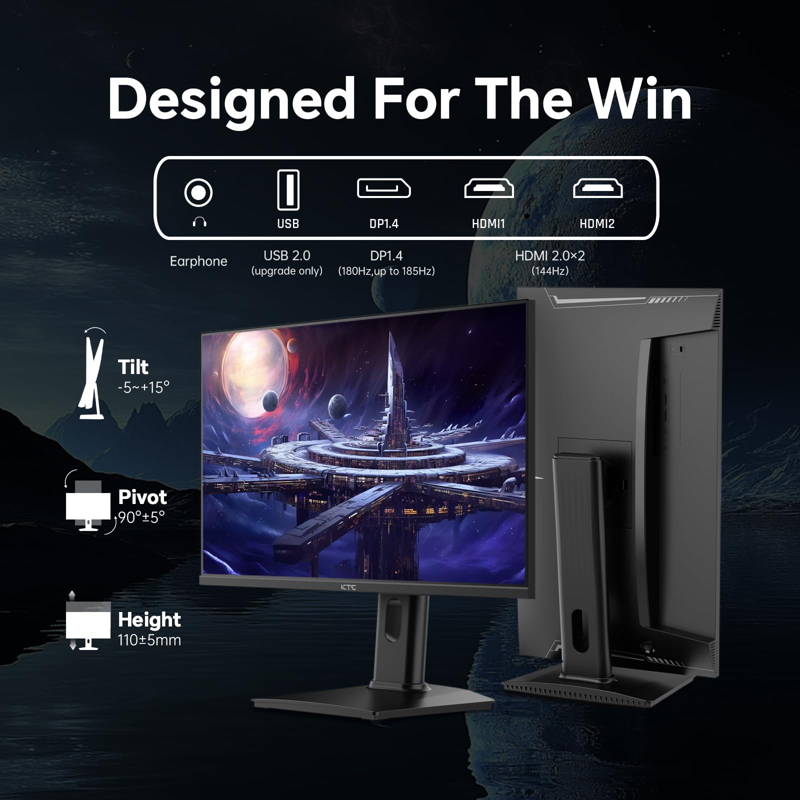 KTC Flat 32 Inch Monitor, QHD 1440P 2K@100Hz IPS Large Computer Monitor, Ultra Thin Bezels, Anti-Blue Light, HDR10, 103% sRGB, 86% DCI-P3, 350 Nits, 3ms MPRT, Adaptive Sync for Working and Gaming