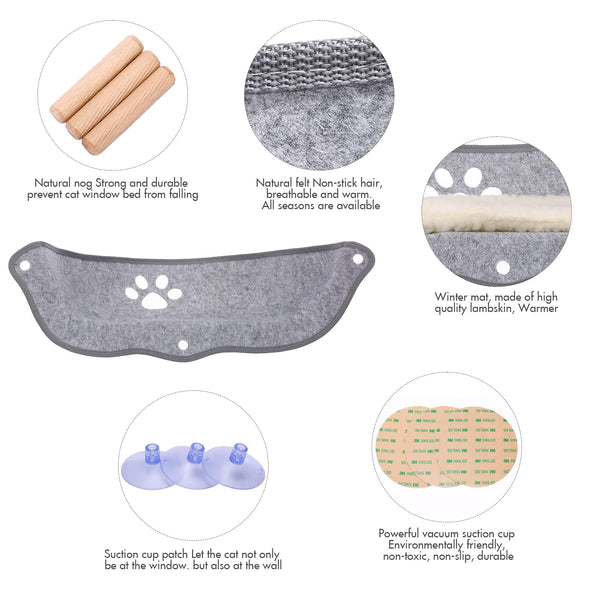 Aoresac Cat Window Hammock,Cat Window Bed,Cat Perch Sunny Seat, Resting Pet Bed, Mounted Pet Kitten Cat Beds for Windowsill Floor Bedside Up to 20KG