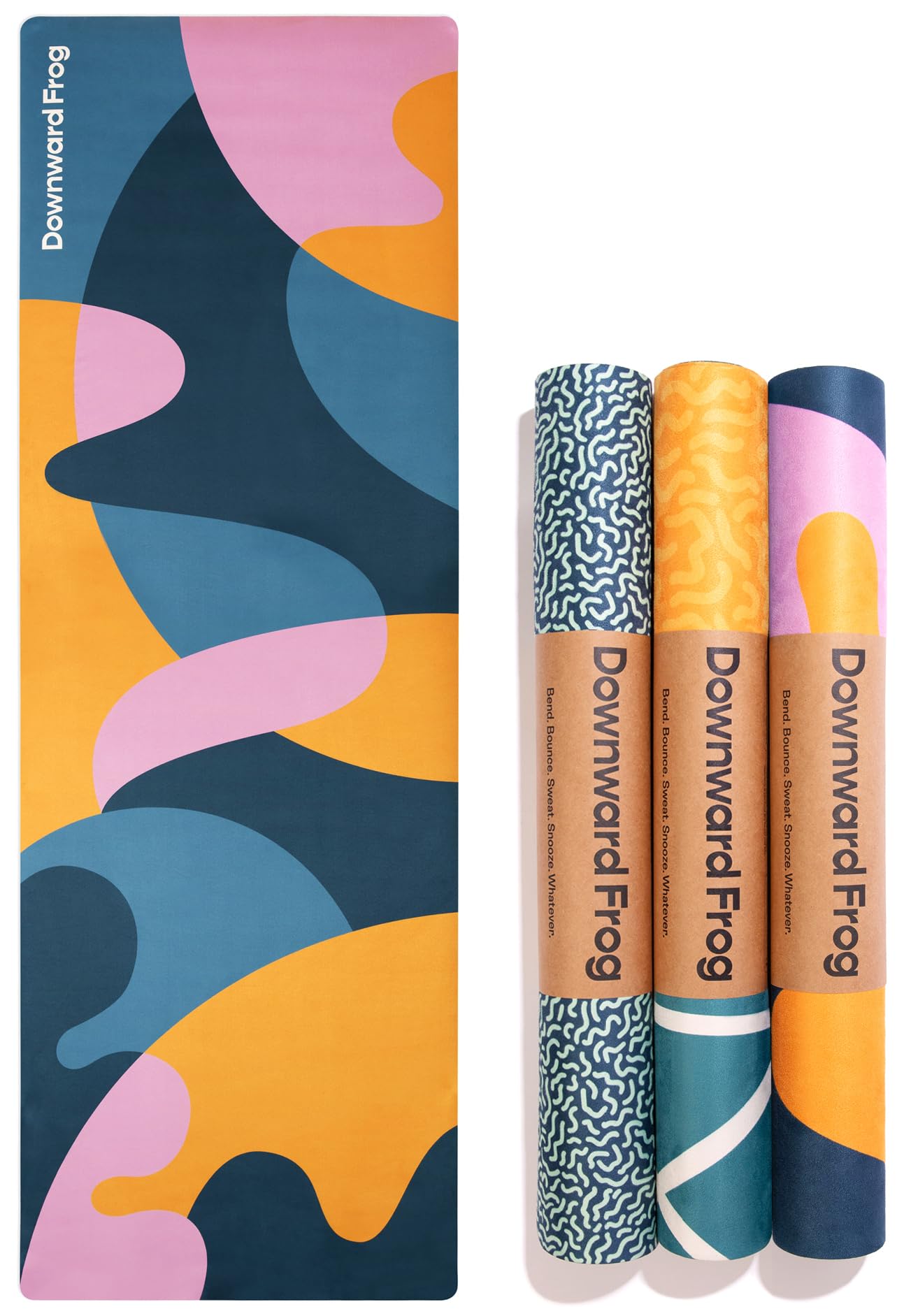 Downward Frog Printed Yoga Mat for Hot Yoga, Bikram, Thick Fitness & Pilates Mat for Comfort - Eco Natural Rubber, Vegan, Microfibre Towel Surface,