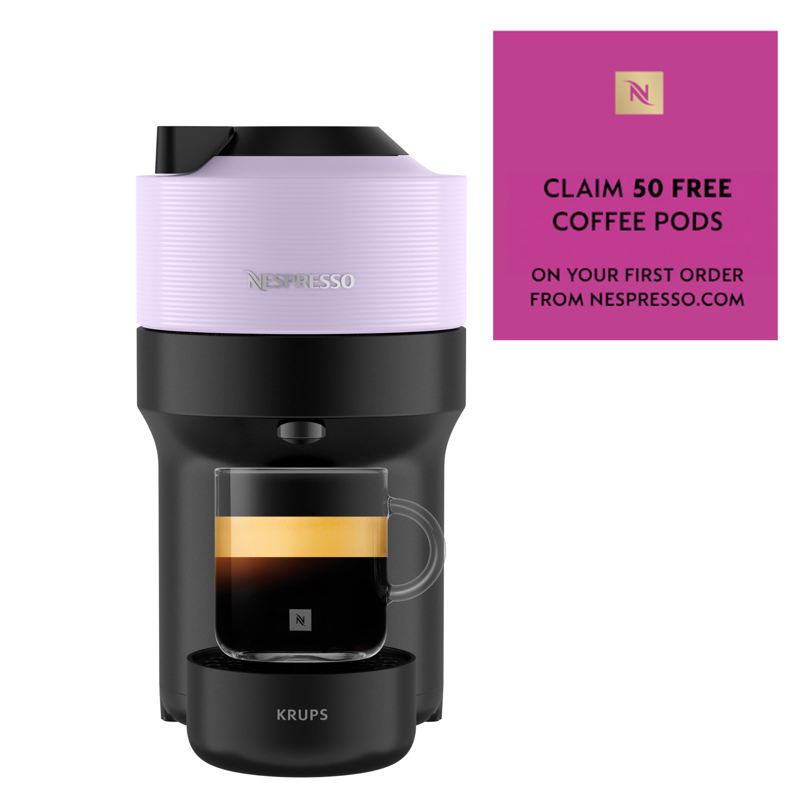 Nespresso Coffee Machine Barista Bundle includes Vertuo Pop White by Krups, Milk Frother, 2x Mugs, 2 x spoons, Melozio coffee pods & Chiaro coffee pods