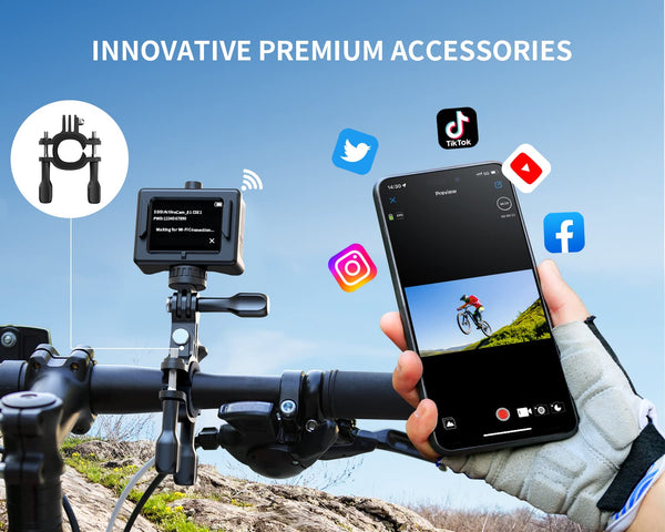 WOLFANG Action Camera 4K 60FPS 24MP GA300, WiFi 8X Zoom EIS Vlogging Camera, 40M Waterproof Underwater Camera for Snorkeling, External Mic, Remote Control and Helmet Accessories Kit for Cycling