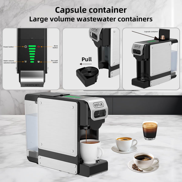 19BAR Multifunction Coffee Capsule Machine for Nespresso Original/Dolce Gusto/Lavazza MIO Coffee Pods and Ground Coffee, Smart Automatic Small Espresso Coffee Pods Machines, 1L, 1450W (BLACK-UK)