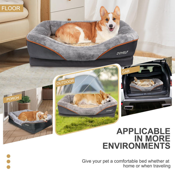 JOYELF Large Memory Foam Dog Bed, Orthopedic Dog Bed & Sofa with Removable Washable Cover and Squeaker Toys as Gift
