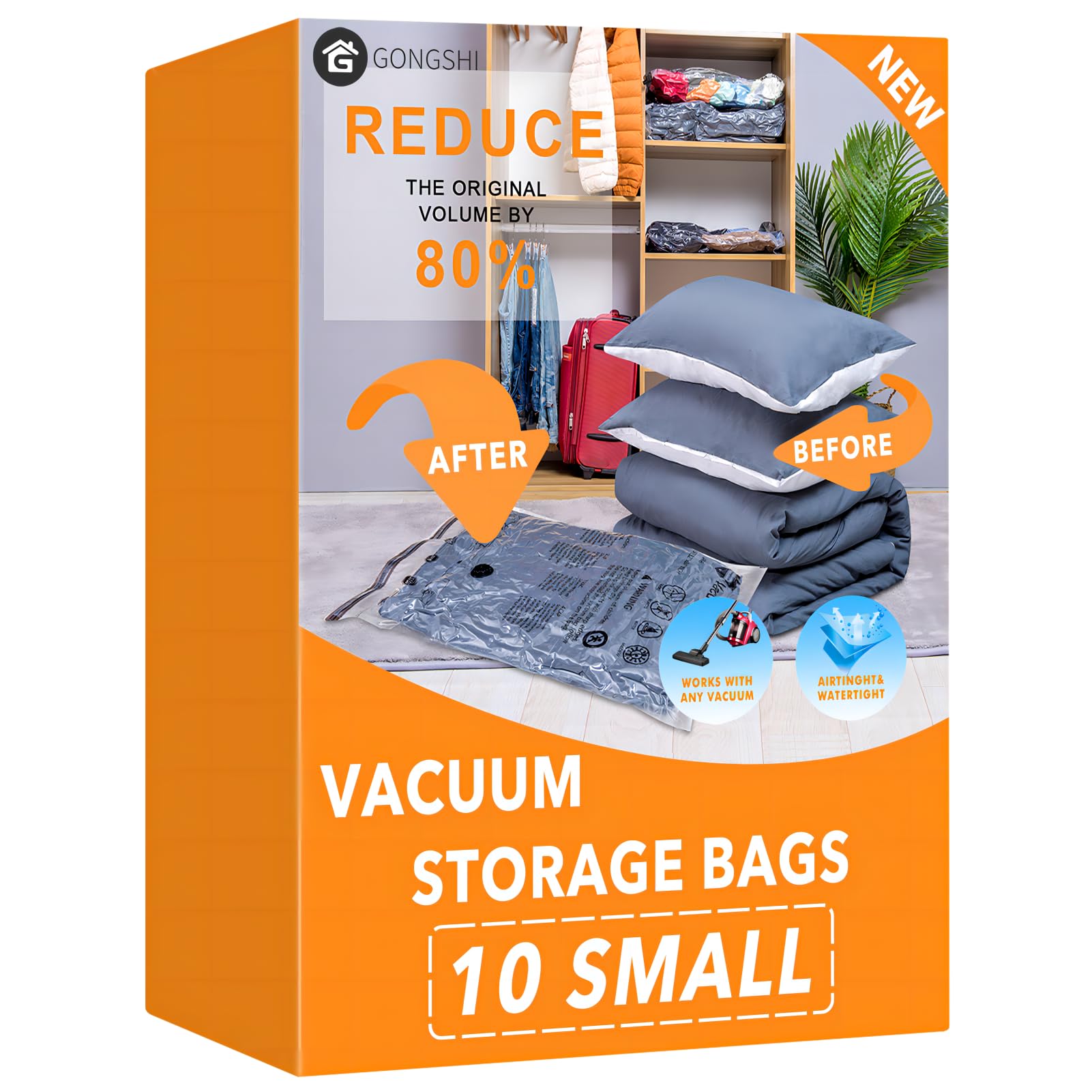 GONGSHI Vacuum Storage Bags (3 x Jumbo, 3 x Large, 3 x Medium, 3 x Small), Space Saver Sealer Compression Bags with Travel Hand Pump