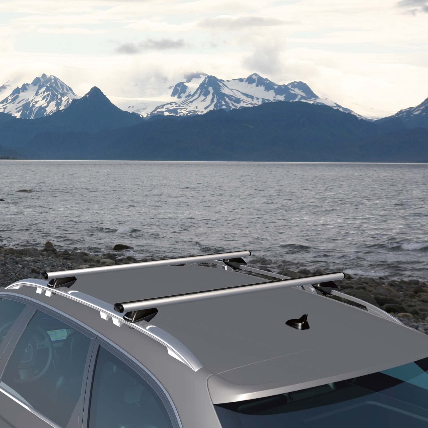 COWVIE 135cm Roof Rack Cross Bars, Adjustable Aluminum Roof Bars, Fits Most Existing Raised Side Rails with Gap - White