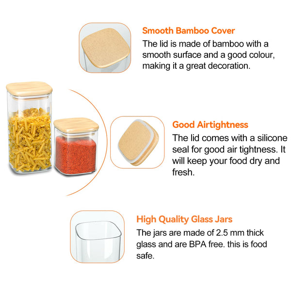 Finew Glass Storage Jars with Bamboo Lid, 12 Pack Airtight Food Jars Set, Clear Kitchen Storage Canisters Containers for Spice Herbs Coffee Tea Pasta