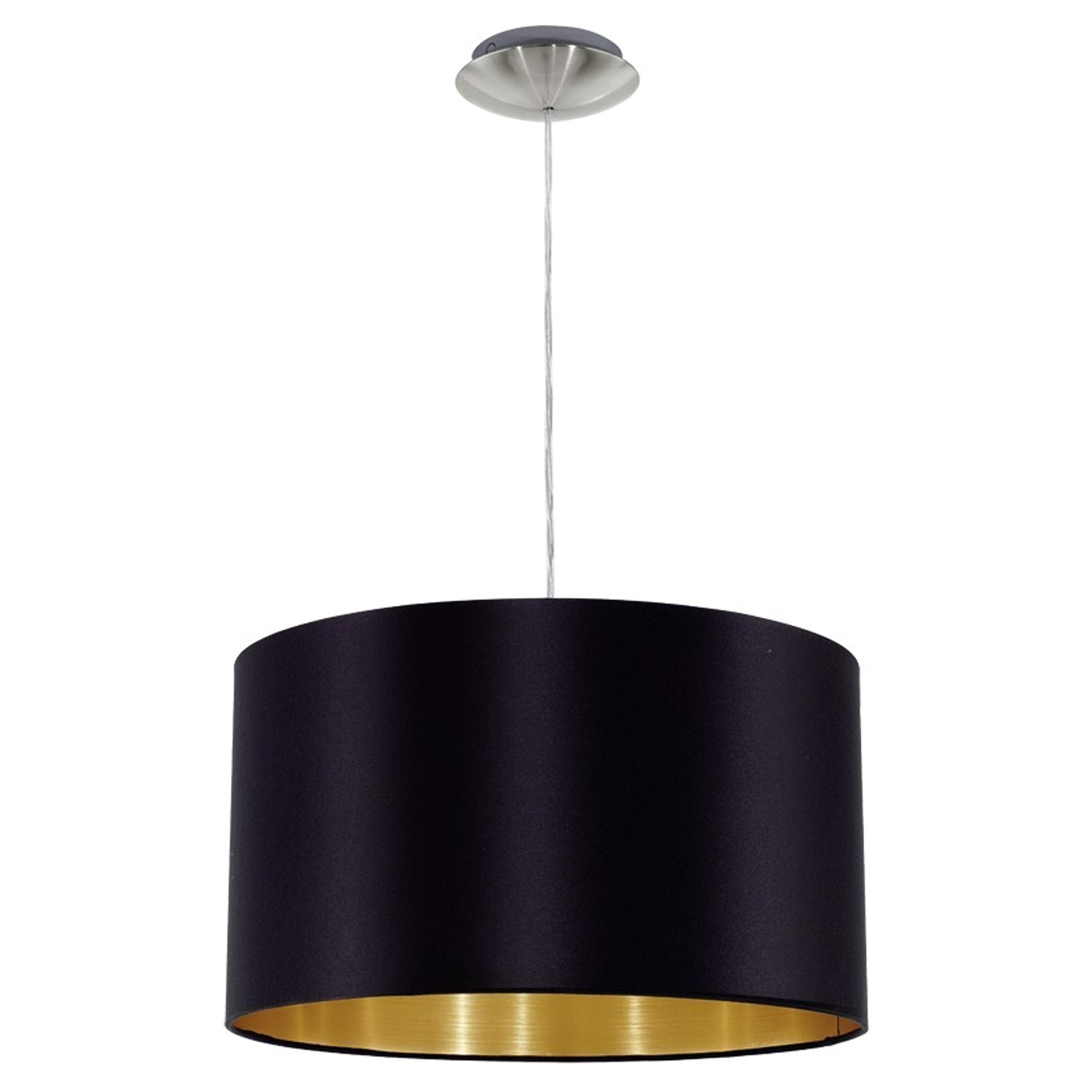 EGLO Maserlo Textile Pendant Lamp, Nickel Matt Steel with Black and Gold Fabric Hanging Light, E27 Socket, : 38 cm (14.9")