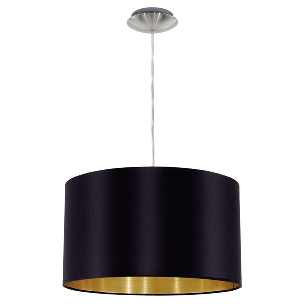 EGLO Maserlo Textile Pendant Lamp, Nickel Matt Steel with Black and Gold Fabric Hanging Light, E27 Socket, : 38 cm (14.9")