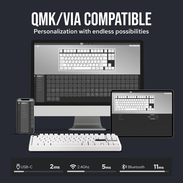 EPOMAKER TH85 QMK/VIA Mechanical Gaming Keyboard, BT/2.4Ghz Wireless, RGB, Hot-Swappable & Programmable Keys in US 75% Layout (Black&White, Creamy Jade Switch)