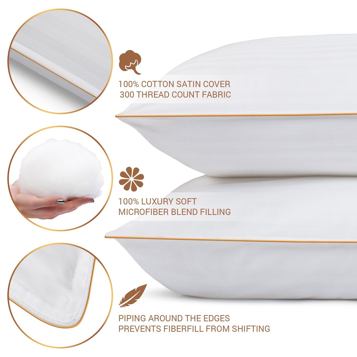 5 STARS UNITED Standard Pillows 2-Pack - 50x65 cm - Standard Size Hotel Quality Pillow for Sleeping - Ultra Soft Support Bed Pillows - Cotton Covers