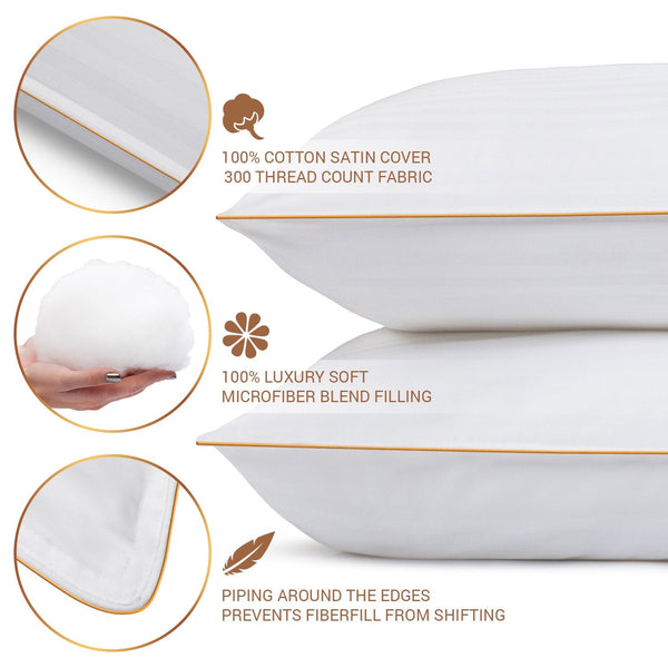 5 STARS UNITED Standard Pillows 2-Pack - 50x65 cm - Standard Size Hotel Quality Pillow for Sleeping - Ultra Soft Support Bed Pillows - Cotton Covers