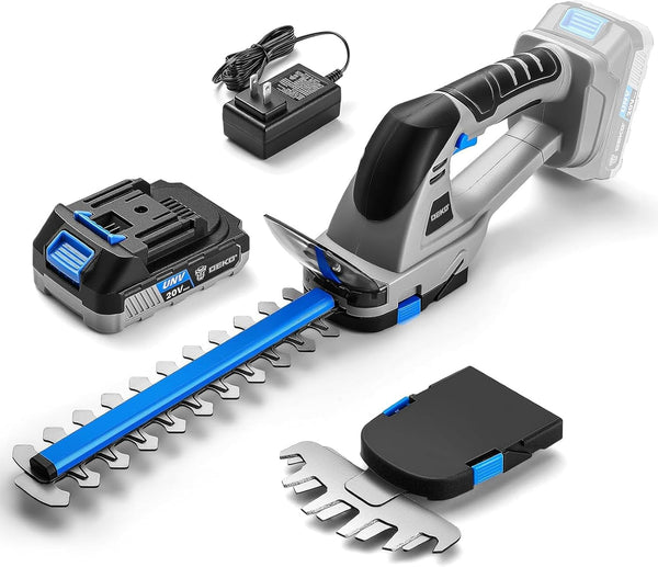 Hedge Trimmer Cordless: DEKOPRO 20V 2-in-1 Grass Trimmer Bush Trimmer with Battery for Yard, Garden, Lawn